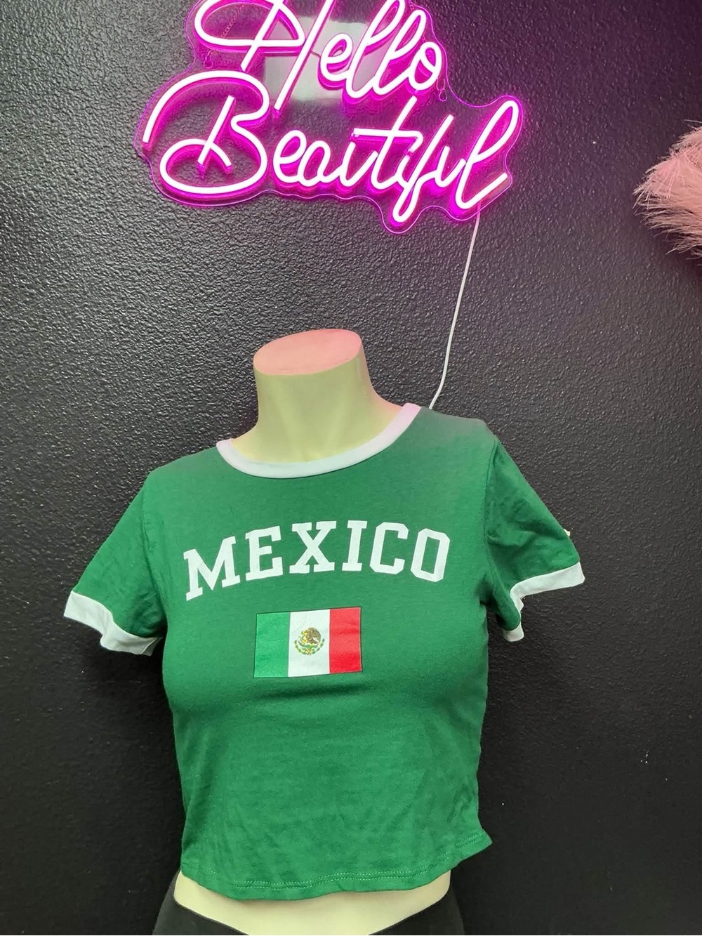 Mexico Green Ringer Crop Top - Women's Tee